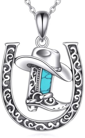 ONEFINITY Hufeisen Kette 925 Sterling Silber Cowgirl Cowboy Stiefel Anhänger Türkis Western schmuck Geschenke für Damen Herren