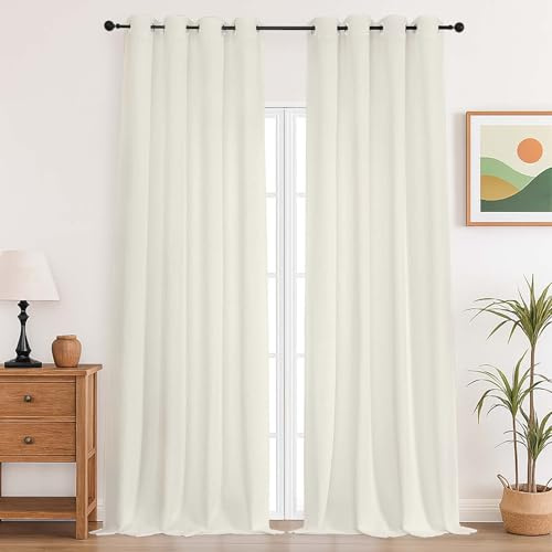 Simplebrand Cremefarben Gardinen Vorhänge Schlafzimmer Vorhang Cremefarben Gardine Wohnzimmer Leinenoptik Gardinen mit Ösen Fenster Halbtransparent Vorhang Innen Balkontür Küche Vorhänge 140 x 260cm