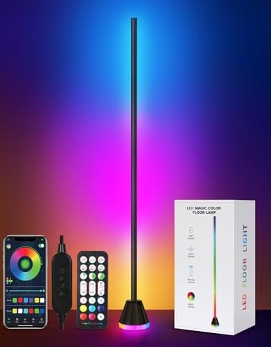OUTON LED Stehlampe, Dimmbar, Fernbedienung & APP-Steuerung | Musik-Sync, RGBCW-Licht, 256 Szenenmodi, 16 Millionen Farben, höhenverstellbar