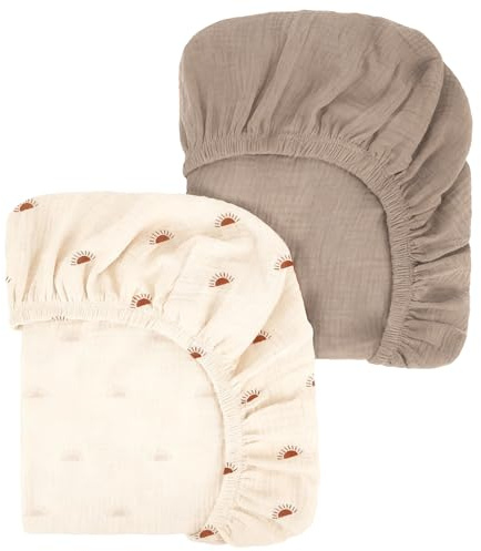 Rieoany Spannbettlaken Kinderwagen, Musselin Spannbettlaken, Wickelauflage Bezug, Wickeltisch Zubehör, Weich und Bequem (2er-Pack