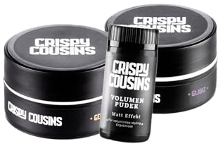 Crispy Cousins Styling-Trio Set | Haarwachs Glanz, Gentle Matt & Volumenpuder | Das perfekte Bundle für Volumen, matte Textur & glänzendes Finish
