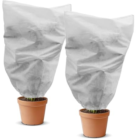 GARDENIX Lot de 2 Protections Hivernales pour Plantes - 80 x 120 cm - Protection hivernale pour Plantes en Pot - 50 g/m² - Sac épais avec Cordon de Serrage - Protection Contre Le Gel - pour Plantes