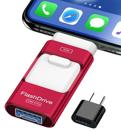 ZARMST Memoria USB 256GB para i-Phone y Android,4 en 1 USB 3.0,Rojo