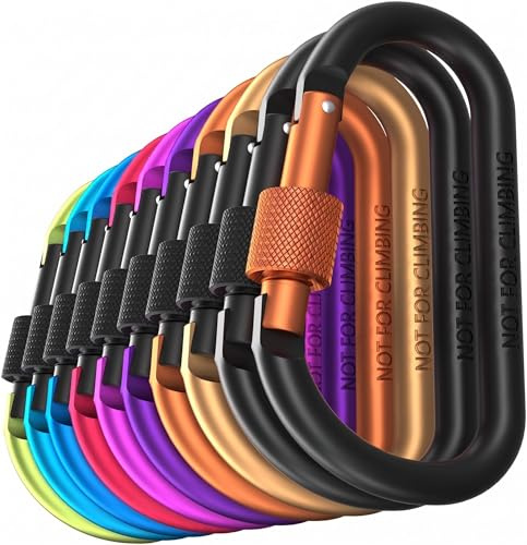CARAGO Locking Carabiner, Carabiner Clip Aluminum Alloy D-Ring Carabiners Key Chain Clip Hook Camping Accessories for Outdoor, Fishing, Hiking, Traveling, Fishing, Backpack (10 Colors)
