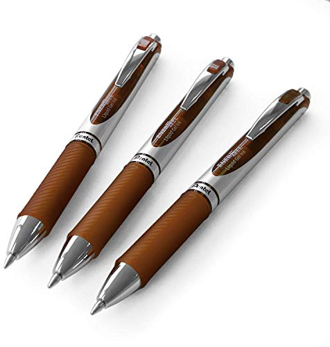 Pentel EnerGel XM BL77 - Retractable Liquid Gel Ink Pen - 0.7mm - 54% Recycled - Brown - Pack of 3
