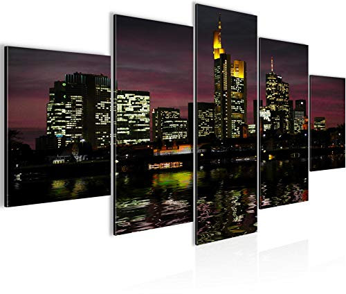 Runa Art Wandbilder Frankfurt am Main 5 Teilig Bild auf Vlies Leinwand Deko Wohnzimmer Schlafzimmer Stadt Skyline Schwarz 600852a