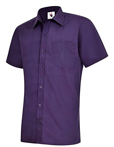 247-Clothing Mens Classic Short Sleeve Shirt Poplin Office Casual Easy Care Colours (17.5 Collar, Purple)