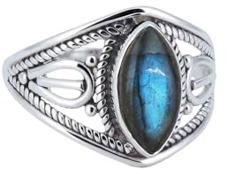 mantraroma Silberring Damen 925 Sterling Silber – ellipsenförmiger Edelstein Ring, Vintage Statement Ring Schmuck, elegantes Geschenk für Frauen