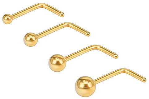 ZS 4pcs Or L Forme Piercing Nez Anneaux, 20g Anneau Nez Piercing Acier Chirurgical, Petits Piercing Nez Anneau Fin 1.5mm 2mm 2.5mm 3mm Nez Bijoux de Corps (Gold)