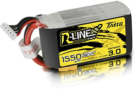 Tattu Lipo 4S Batterie 1550mAh 14,8V 120C 4S Batterie avec connecteur XT60 pour FPV Racing Drones Vélo de Route Quadcopters