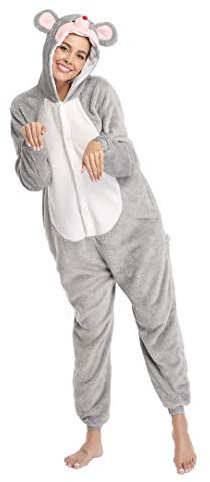 Grey Mouse Cute Adults Men Women Pyjamas Onesie Grey Cute Cartoon Pet Animal Cosplay Sleep suit Costume (Medium)