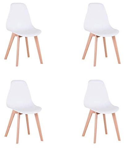 GrandCA HOME Lot de 4 Chaises de Salle à Manger, Chaises de Cuisine Scandinaves, Pieds en Bois de Hêtre Massif, pour Salon, Salle à Manger, Blanc