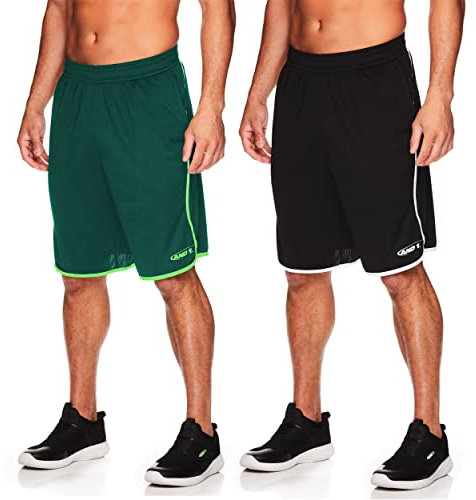 AND1 Herren Basketball-Shorts mit elastischem Bund und Taschen, 30,5 cm Schrittlänge, Schwarz/June Bug - 2er-Pack, Groß