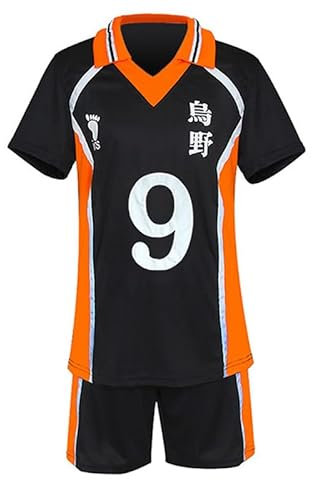 QYIFIRST Anime Karasuno Koukou High School Kageyama Tobio Jersey Set Volleyballverein Team Trikot Uniform Nr.9 Cosplay Kostüm Schwarz XXL