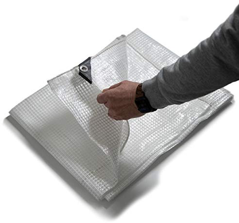 Floordirekt Abdeckplane Leno - transparente, Wasserabweisende Gewebeplane mit rostfreien Metallösen - Netzplane Schutzplane Bootsplane Holzplane Plane mit Ösen (8 x 12 m - 240 g/m², Weiß)