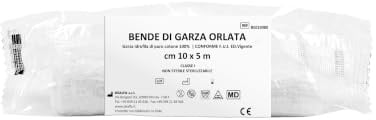 DEALFA Bende Orlate di Garza Idrofila - Rotolo cm 10x5 mt - 100% Puro Cotone - Bendaggio Estensibile per Avvolgere Ogni Tipo di Ferita - Kit di Pronto Soccorso - Monouso - Confezione da 10 Pezzi