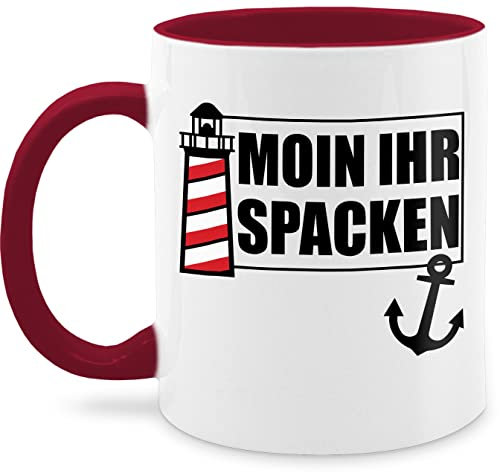 Tasse Tassen 325ml - Statement - Moin ihr Spacken Leuchtturm - 325 ml - Bordeauxrot - kaffeetassen nordsee kaffetassen sprüche statements spacken. fanmug statement-tasse frohes neues jahr