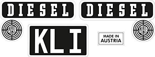 Suplimentar Steyr Diesel Aufkleber Set 1 mit Steyr-Diesel-L/R, KL1 und Made In Austria