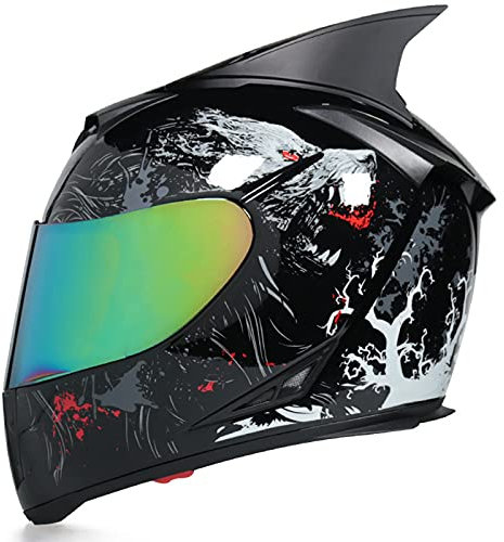 Cat Ears Integralhelm Helm Motorradhelm Motorradintegralhelm mit integrierter Sonnenblende und klappbarem Visier Herren Damen Adult Motorrad Helm,Gray b,XL 60~61cm