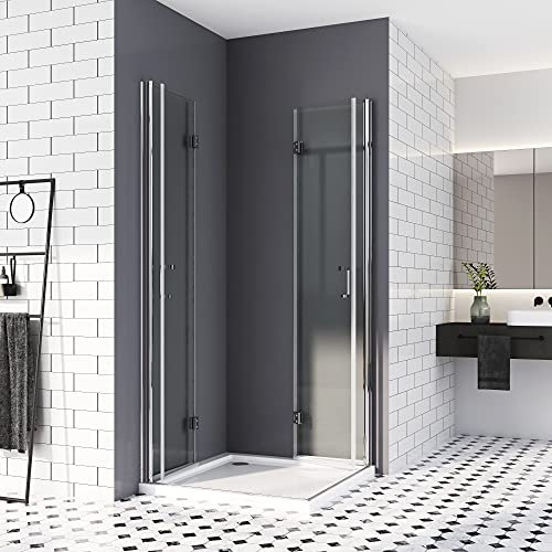 Duschkabine 90x120 Eckeinstieg,Falttür Dusche 180º Duschtür Duschabtrennung 6mm Nano-Beschichtung ESG Glas 195cm