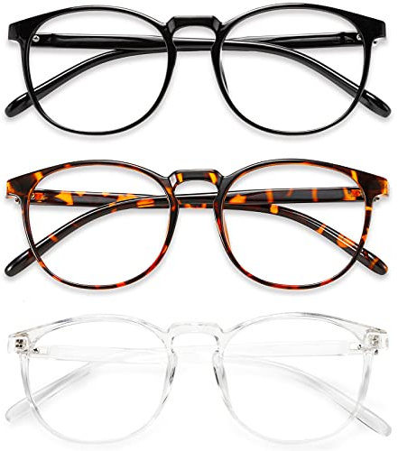 Przene Blaulicht-blockierende Brillen für Damen/Herren, Retro-Computerbrille, rund, Anti-Augenbelastung, UV/Blendung, Gaming-Brille, 3 Stück, Schwarz/Kristall/Bernstein, Standard