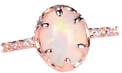 Aotiwe Opal Ring mit CZ, Frauen Ringe Ovaler Form Steinbesatz aus Kupfer Damen Eheringe Trauringe Memoirering Größe 54