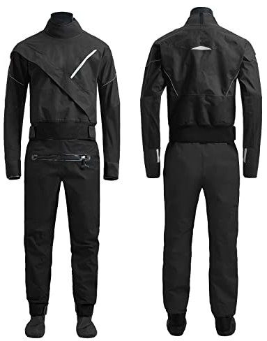 Kajak-Trockenanzug für Herren in kaltem Wasser, Kajak-Ausrüstung, Paddeln, Schnorcheln, wasserdicht, Frontreißverschluss, Schwarz (Schwarz, XL)