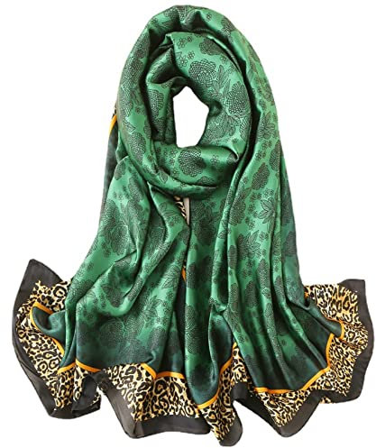 WEIGEER Silk Scarf Women Chiffon Shawl Stain Neckerchief Long Head Wrap Lightweight Scarf Ladies Hijab Belt Vintage Bridal Shawl Chiffon Scarf Muslim Cloth floral Christmas Scarf (Green)