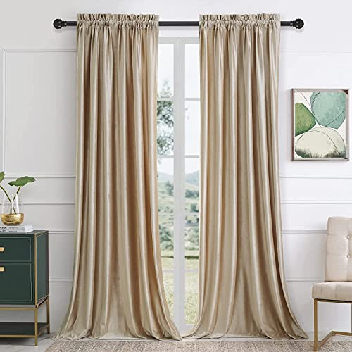 SANCHUNG Champagne Velvet Curtains for Living Room Blackout Thermal Insulated 2 Panels Rod Pocket Darkening Drapes for Bedroom 46 x 90 Inch