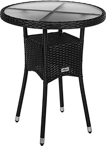 STILISTA Beistelltisch rund Milch-Glas Tischplatte Polyrattan, Farb- und Größenwahl, 60 cm schwarz