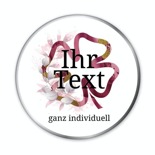 STEMPEL-FABRIK – personalisierbare runde Dose mit Name oder Wunschtext – Aquarell Motiv mit rotem Kleeblatt – bedruckte Geschenkdose – ideale Keksdose, Metalldose, Plätzchendose