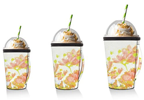 Set mit 3 Packungen wiederverwendbare heiße und eisgekühlte Kaffeetassenhülle Aquarellblumen Muster Neopren Tumbler Hülle Blume Bee (16,24,32 g)