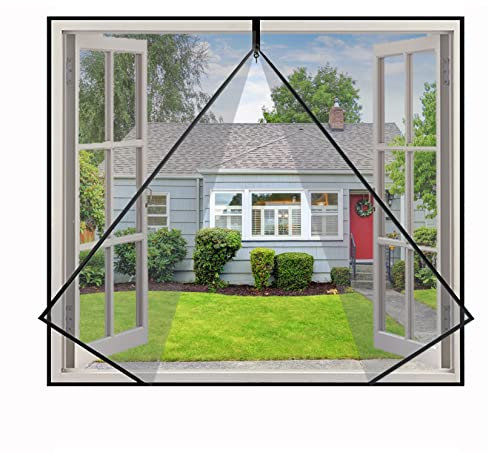 Eouyt Zanzariera per Finestra 160x200cm Rete Lavabile Tapparella Multifunzionale Nessuna Perforazione o avvitamento Richiesta Finestra Scorrevole, Nero