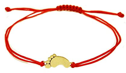 585 Gold Armband für Damen mit Babyfüßen 14K Goldarmband 16-20 cm Rot Band Geflochtene Freundschaftsbänder