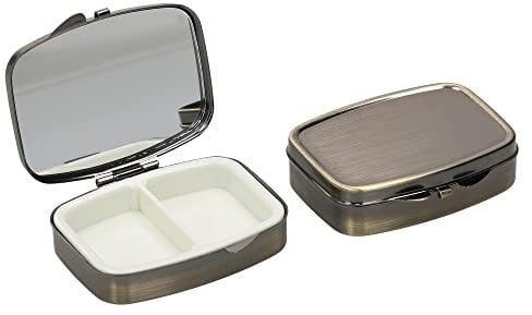 kwmobile 2x Edelstahl Tablettenbox mit 2 Fächern - 5,5 x 4 x 1,5cm - Pillendose klein Tablettendose - Tragbare Pillenbox Metall Medikamentenbox Dose in Bronze