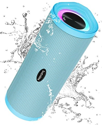 HEYSONG Portable Bluetooth Speaker, Waterproof Wireless Outdoor Speakers with LED Light, Enhanced Bass, IPX7, 40H Play, TF Card, True Wireless Stereo for Beach, Pool, Bike, Gifts for Men - Lake Blue