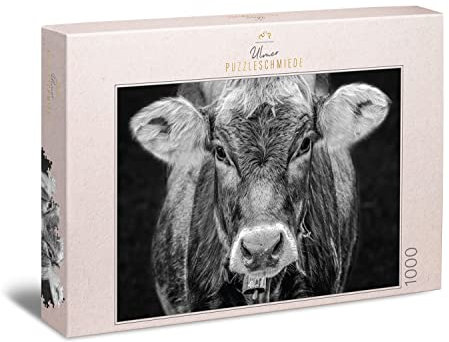 Ulmer Puzzleschmiede - Puzzle Allgäu - Originelles 1000-Teile Kuh-Puzzle – Portrait der Kuh als stilvolles Tier-Portraitfoto - Made in Germany