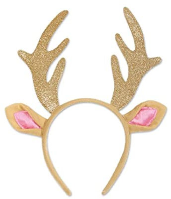 Haarreif mit Geweih Goldglitzer und Ohren für Reh Rentier Bambi Hirsch Rehkitz Kitz Weihnachten
