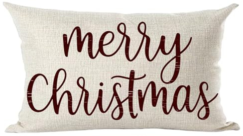 Ramirar Rotwein Word Art Merry Christmas Dekorative Lendenwirbel-Kissenbezug Kissen Zuhause Wohnzimmer Bett Sofa Auto Baumwolle Leinen Rechteckig 30,5 x 50,8 cm