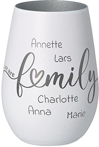 Goodtimes Windlicht We Are Family mit individuellen Namen Weiß & Silber