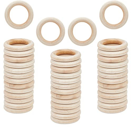 GORGECRAFT 40 Stück 40 mm/1.57 Zoll Unbehandelte Massivholzringe Runde Naturholzringe Makramee-Holzringe Für Heimwerker-Anhänger Verbindungsstücke Ringe Schmuckherstellung Weihnachtsschmuck