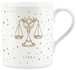 Purely Home Libra Gold Star Sign Mug - Small Fine Bone China White Mug Coffee/Tea Present Zodiac Gift