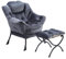 ISUDJUNT Armchairs for Living Room with Folding Footrest, High Back Bedroom Armchair and Foot Stool Set with Metal Frame, Upholstered Lounge Chair with Side Pocket Dark Grey