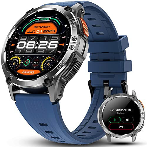 vvituaC Smartwatch für Herren mit Anruf, Bluetooth, 1,43 Zoll (3,6 cm), AMOLED-Display, Smartwatch, 100 + Sportmodi, wasserdicht IP67, Aktivitätstracker, SpO2, Schlaf, Herzfrequenz, Schrittzähler, für