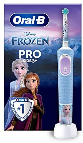 Oral-B Pro Kids Elektrische Zahnbürste, 1 Zahnbürstenkopf, 4 x Frozen Aufkleber, 2 Modi mit kinderfreundlichem, sensiblen Modus, für Kinder ab 3 Jahren, 2-poliger UK-Stecker, Blau