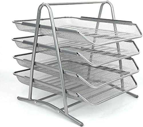 Unibos | Mesh Desk Organiser 4 Tier Letter Tray Organizer Office Desktop Document Paper File Storage Mesh Filling Collection for Home & Office Use (SILVER)