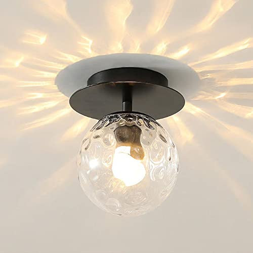 Mengjay Nordisch Modern Pendelleuchte Glaskugel Deckenleuchte,Vintage Glas Globo Lampenschirm Design Hängeleuchte,Innen Dekorativ Lampe Wohnzimmer Deckenlampe Schlafzimmer Hängelampen (Black)