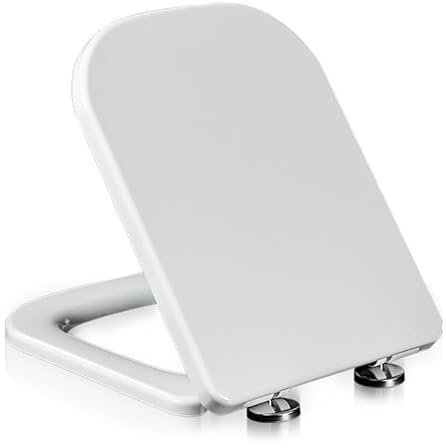Wttfc Abattant WC,Lunette WC Fermeture en Douceur, Lunette De Toilette Carrée, avec Charnières Réglables en Acier Inoxydable,Fixation Rapide,Antibactérien,Blanc