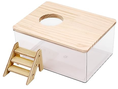 MoYouno Hamster Sand Bath,Transparent Acrylic Sand Bath Box and Pet Bath,Container With Ladder,Pet Supplies,Small Animal Pet Sauna Toilet,for Guinea Pig Chipmunk or Other Small Pets (rectangle)