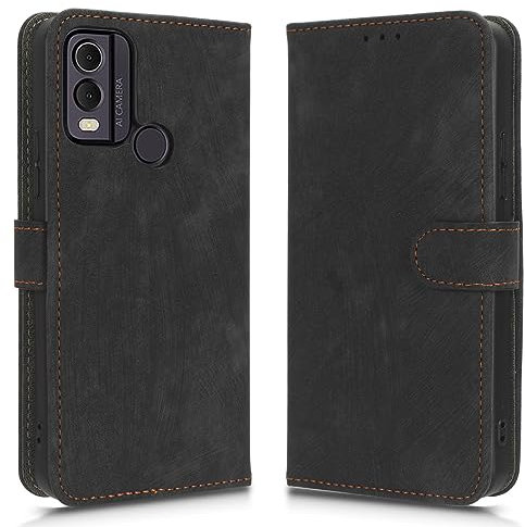 MOJIA Hülle für Nokia C22, Hochwertige Flip Wallet Anti-Drop Handyhülle aus PU Leder mit RFID Diebstahl Bürstenfunktion Schutzhülle. Schwarz